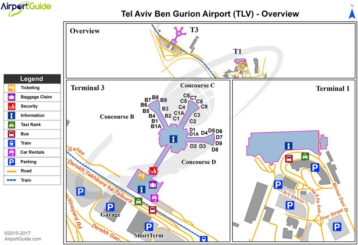 बेन gurion हवाई अड्डे के टर्मिनल 1 नक्शा